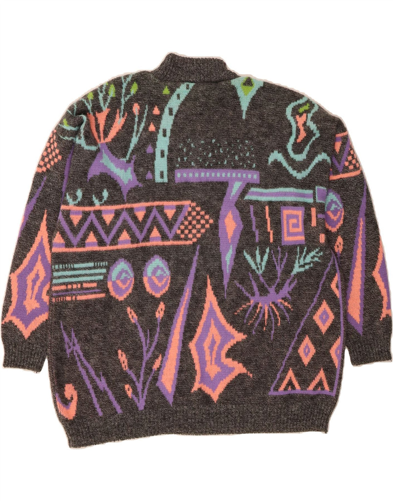 VINTAGE Mens Abstract Pattern Turtle Neck Jumper Sweater XL Grey Acrylic Vintage Vintage and Second-Hand Vintage from Messina Hembry 