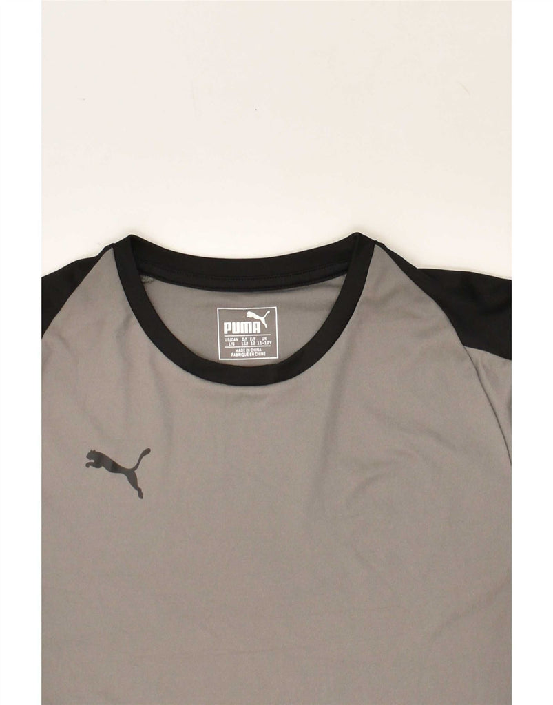 PUMA Boys T-Shirt Top 11-12 Years Grey Colourblock Polyester Vintage Puma and Second-Hand Puma from Messina Hembry 