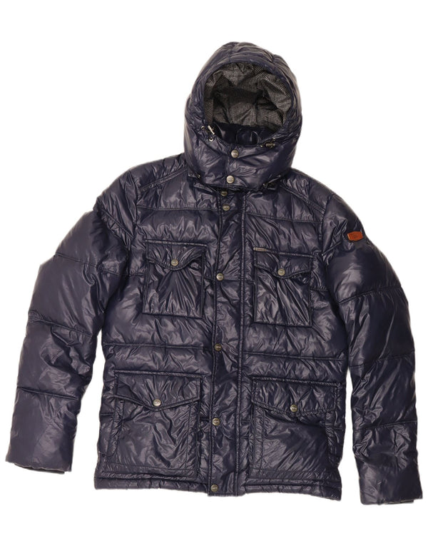 PEPE Jeans Mens Heritage Hooded Padded Jacket UK 38 Medium Navy Blue