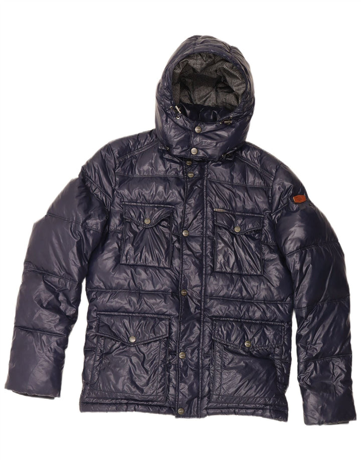 PEPE Jeans Mens Heritage Hooded Padded Jacket UK 38 Medium Navy Blue