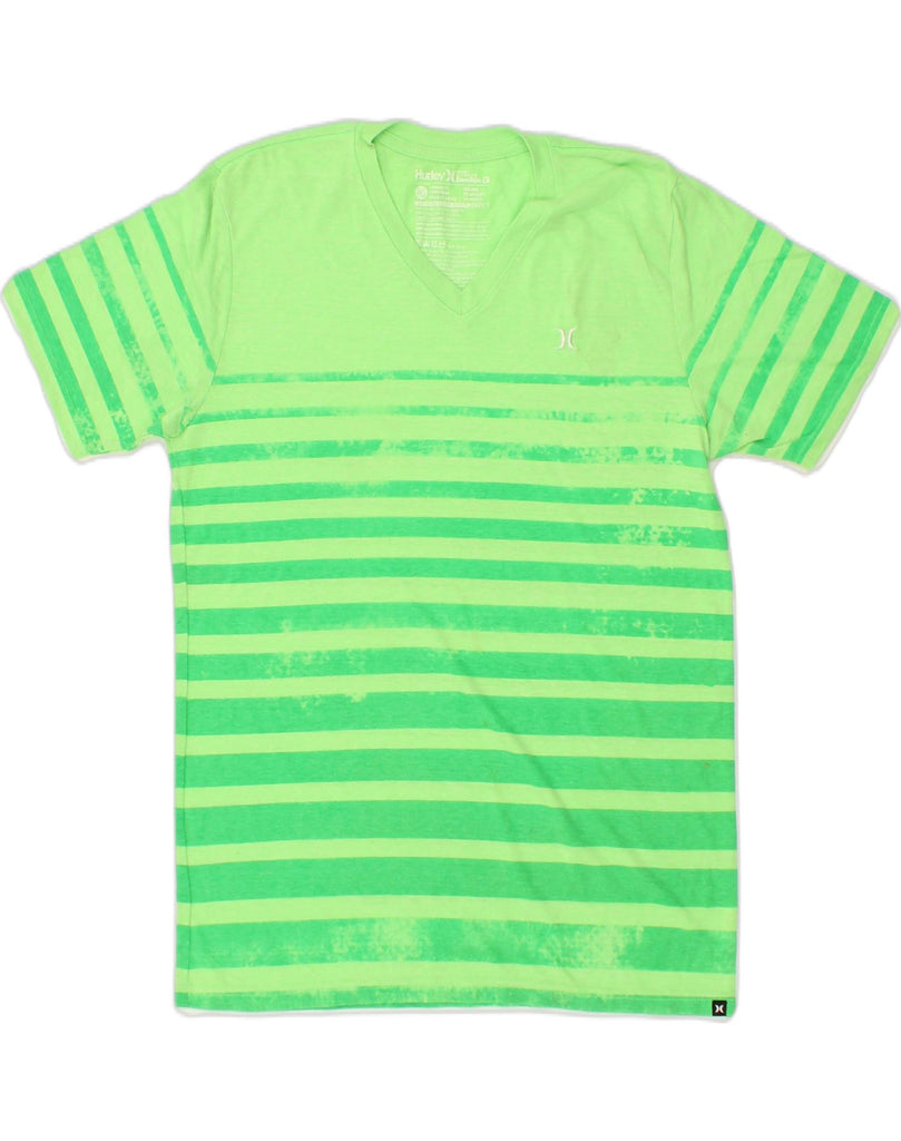 HURLEY Mens Premium Fit T-Shirt Top Large Green Striped Cotton | Vintage Hurley | Thrift | Second-Hand Hurley | Used Clothing | Messina Hembry 