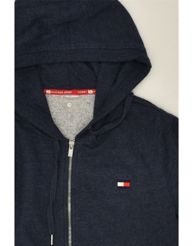 TOMMY HILFIGER Mens Graphic Zip Hoodie Sweater Large Navy Blue Cotton | Vintage Tommy Hilfiger | Thrift | Second-Hand Tommy Hilfiger | Used Clothing | Messina Hembry 