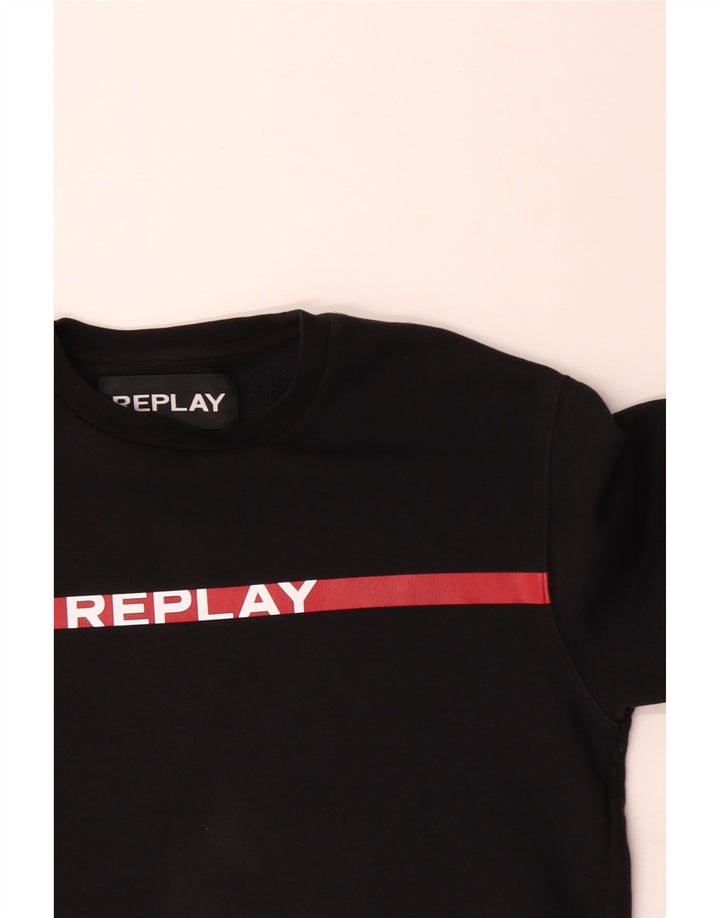 Replay Mens Graphic Sweatshirt Jumper Medium Black Cotton