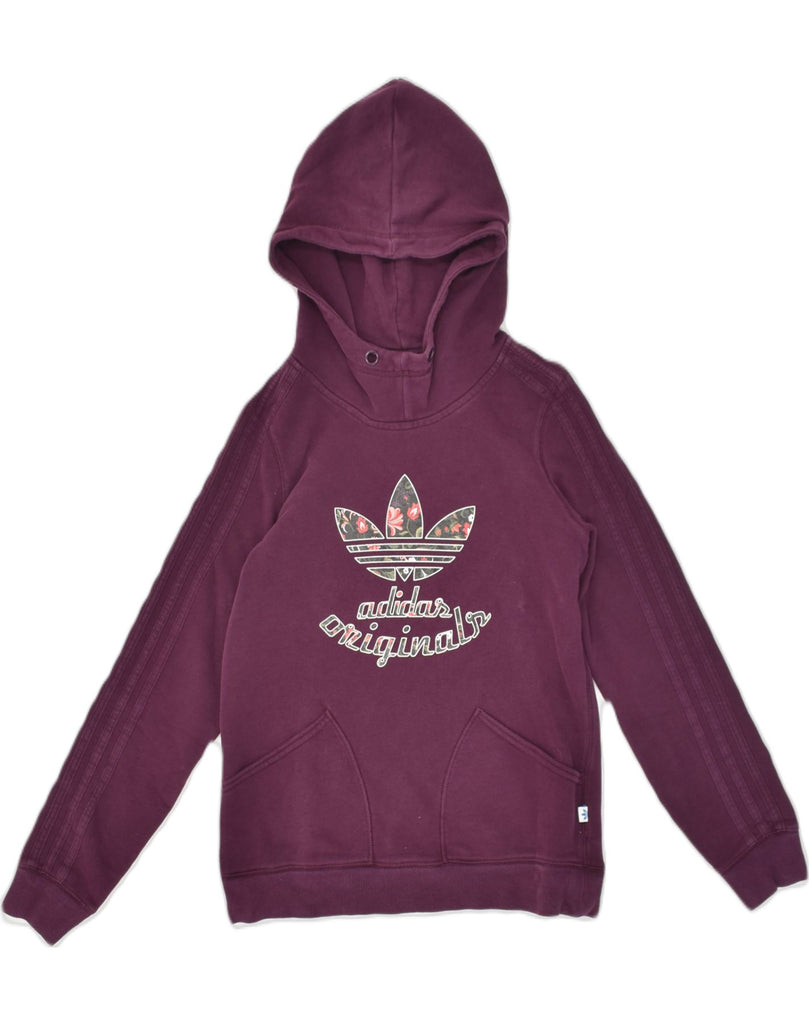 ADIDAS Womens Graphic Hoodie Jumper UK 10 Small Purple Cotton | Vintage Adidas | Thrift | Second-Hand Adidas | Used Clothing | Messina Hembry 