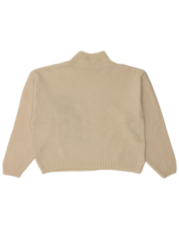 VINTAGE Womens Crop Turtle Neck Jumper Sweater UK 14 Medium Off White