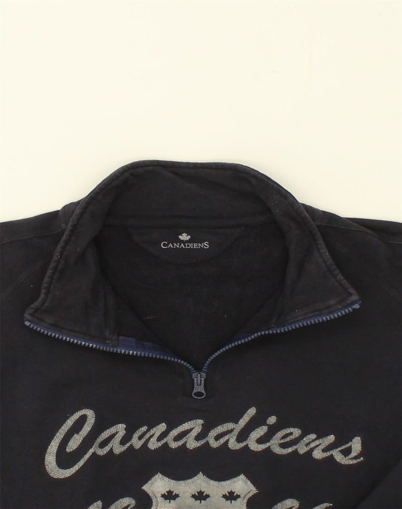 CANADIENS Mens Slim Zip Neck Sweatshirt Jumper 2XL Navy Blue Cotton | Vintage Canadiens | Thrift | Second-Hand Canadiens | Used Clothing | Messina Hembry 