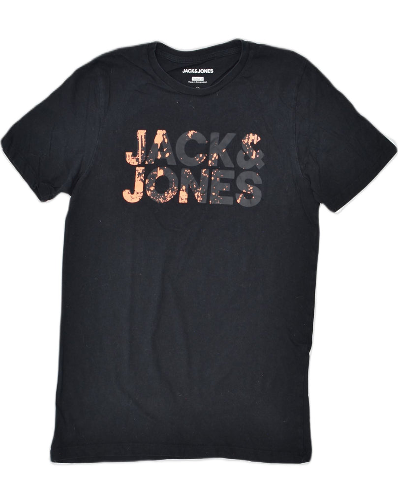 JACK & JONES Mens Slim Fit Graphic T-Shirt Top Medium Black Cotton | Vintage | Thrift | Second-Hand | Used Clothing | Messina Hembry 