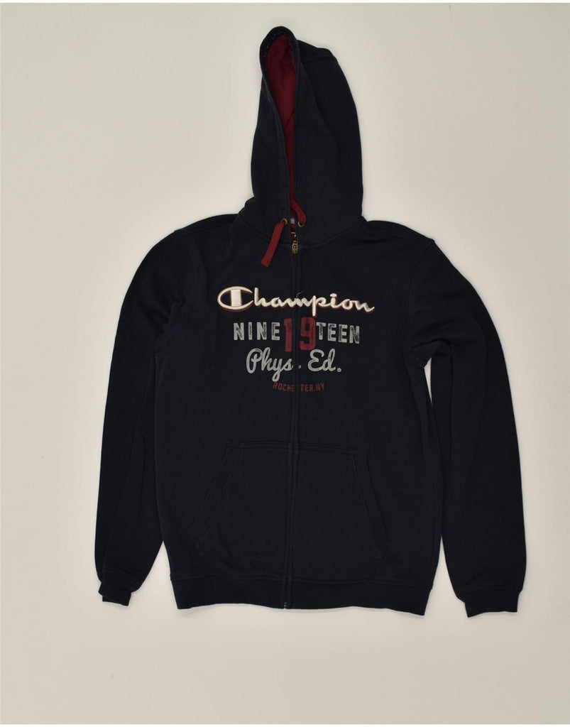 CHAMPION Boys Graphic Zip Hoodie Sweater 13-14 Years XL Navy Blue Cotton | Vintage Champion | Thrift | Second-Hand Champion | Used Clothing | Messina Hembry 