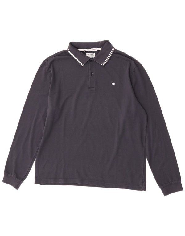 Champion Mens Easy Fit Long Sleeve Polo Shirt XL Navy Blue