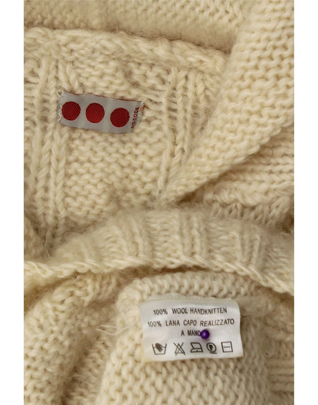 Vintage Mens Hooded Cardigan Sweater Large Off White Wool