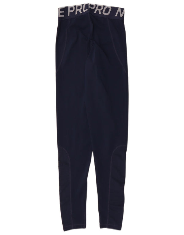 Nike Womens Dri Fit Graphic Leggings UK 8 Small  Navy Blue Polyester