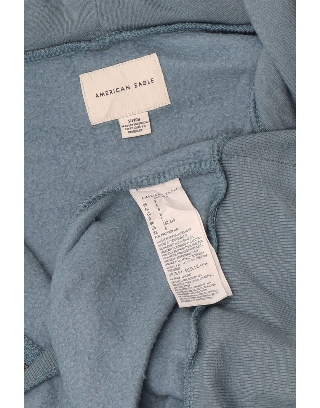 AMERICAN EAGLE Mens Loose Fit Zip Hoodie Sweater Small Blue Cotton