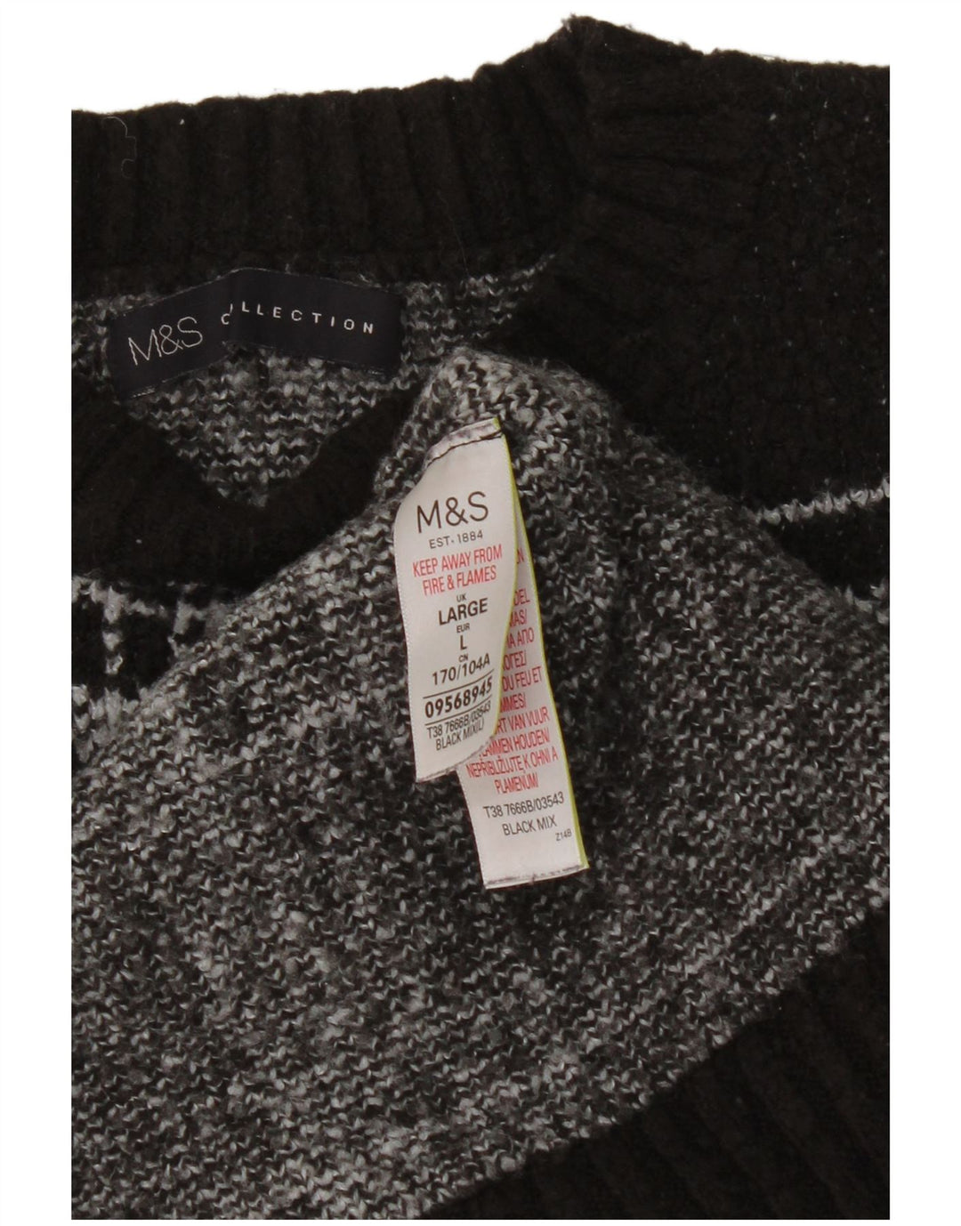 Marks & Spencer Womens Crew Neck Jumper Sweater UK 16 Large Black Plaid