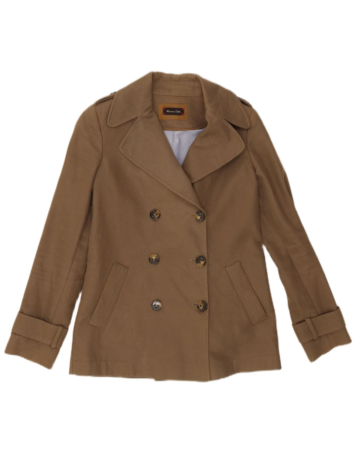 Massimo Dutti Womens Pea Coat EU 36 XS Khaki Cotton