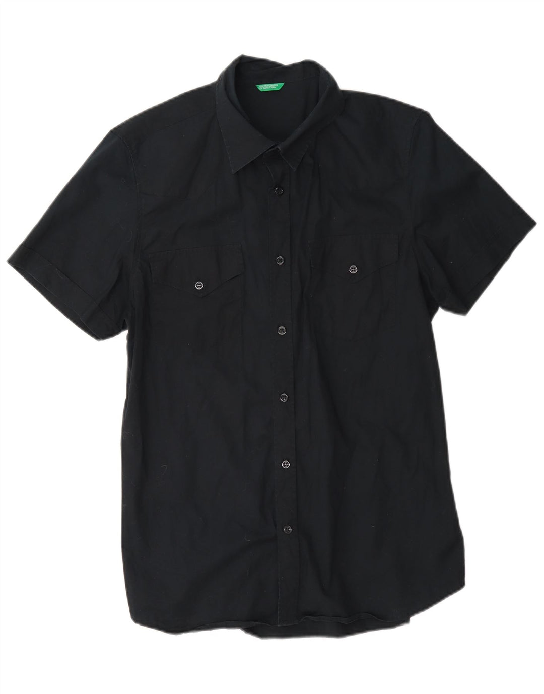Benetton Mens Short Sleeve Shirt Large Navy Blue Cotton