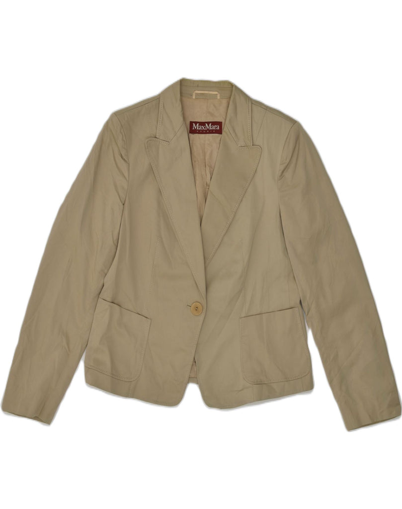 MAX MARA Womens 1 Button Blazer Jacket UK 14 Medium Brown Cotton | Vintage Max Mara | Thrift | Second-Hand Max Mara | Used Clothing | Messina Hembry 