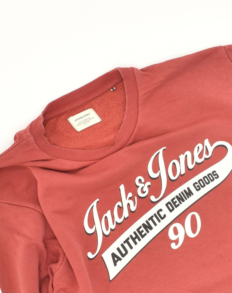 JACK & JONES Mens Graphic Sweatshirt Jumper Medium Red Cotton | Vintage Jack & Jones | Thrift | Second-Hand Jack & Jones | Used Clothing | Messina Hembry 