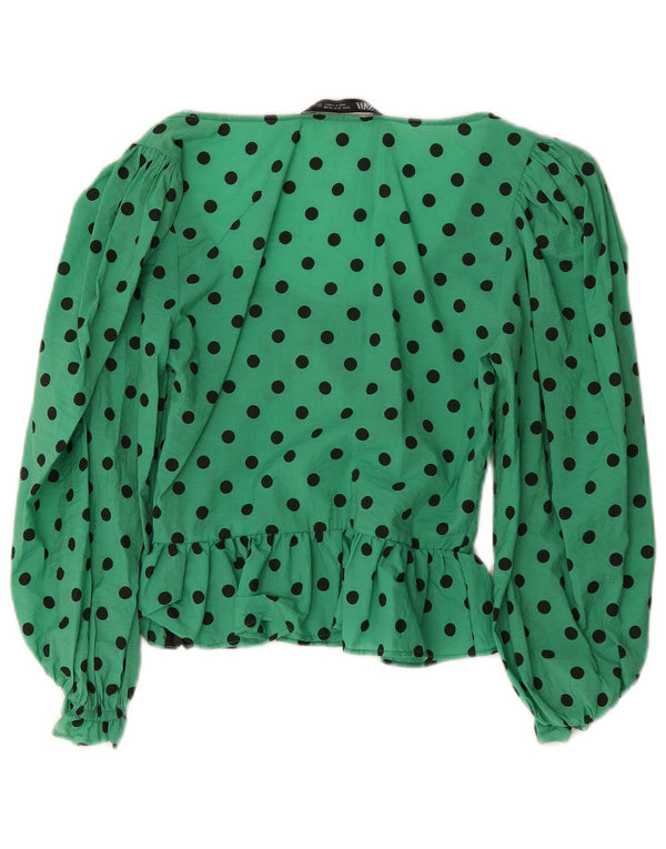 Zara Womens Long Sleeve Blouse Top UK 10 Small Green Polka Dot