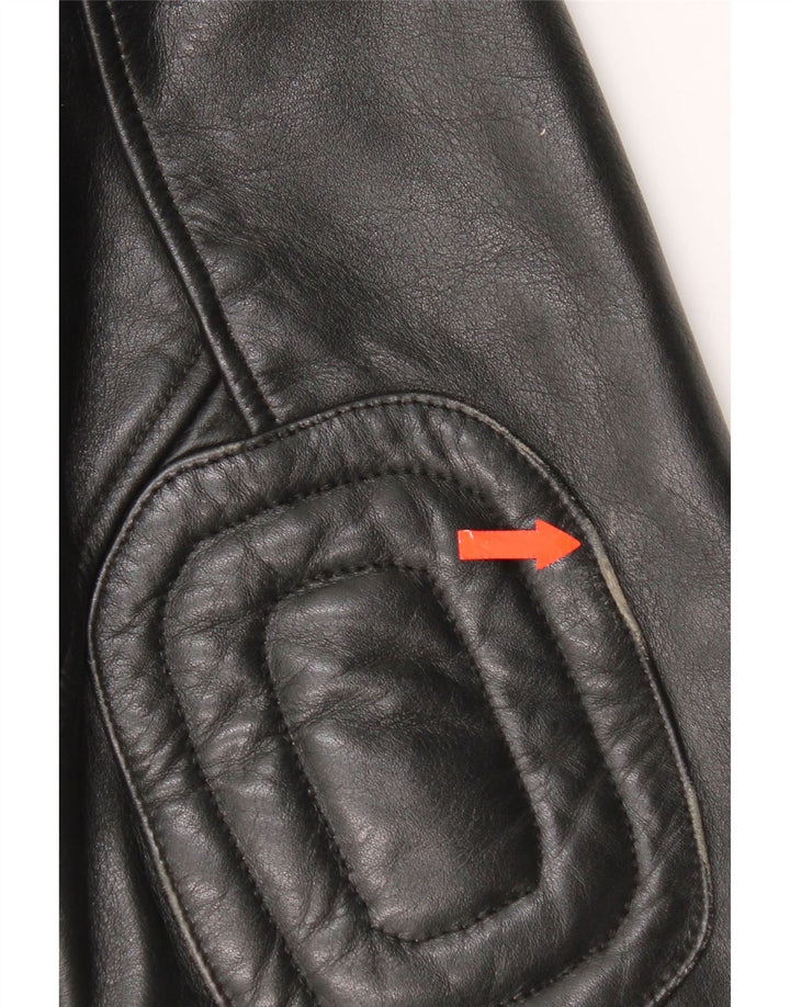 Vintage Mens Leather Military Jacket UK 38 Medium Black Leather