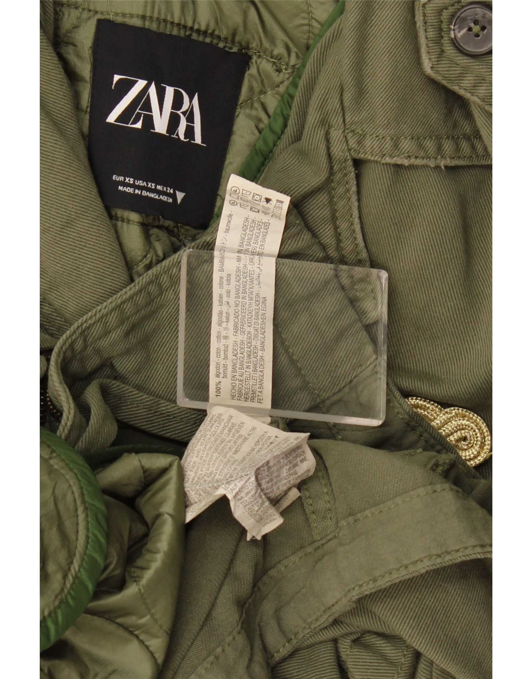 Zara Womens Oversized Military Jacket UK 6 XS Khaki Cotton