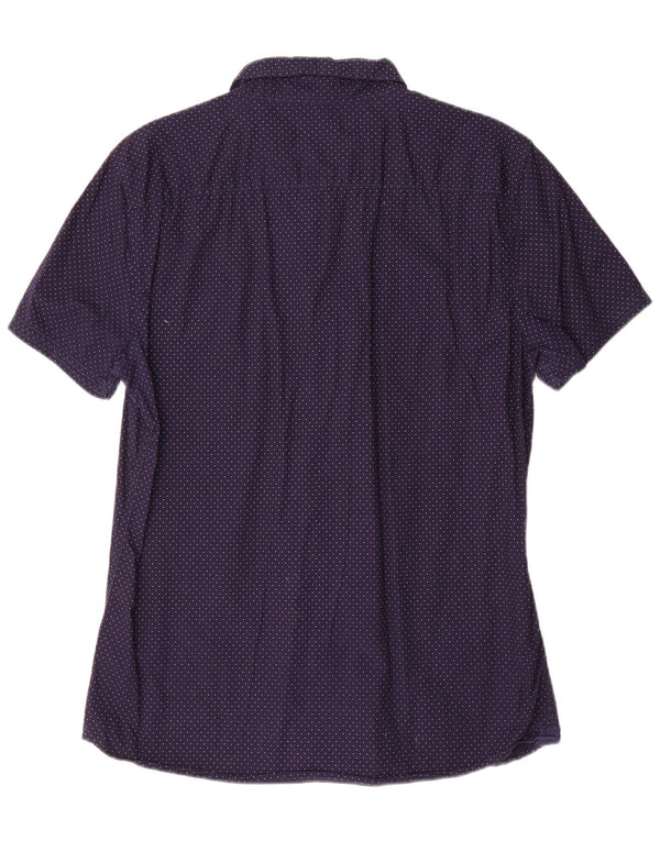 French Connection Mens Slim Fit Shirt Large Navy Blue Spotted Cotton