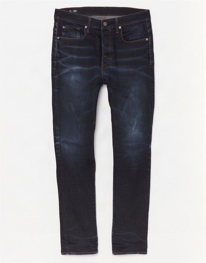 G-Star Mens 3301 Slim Jeans W34 L32 Navy Blue Cotton