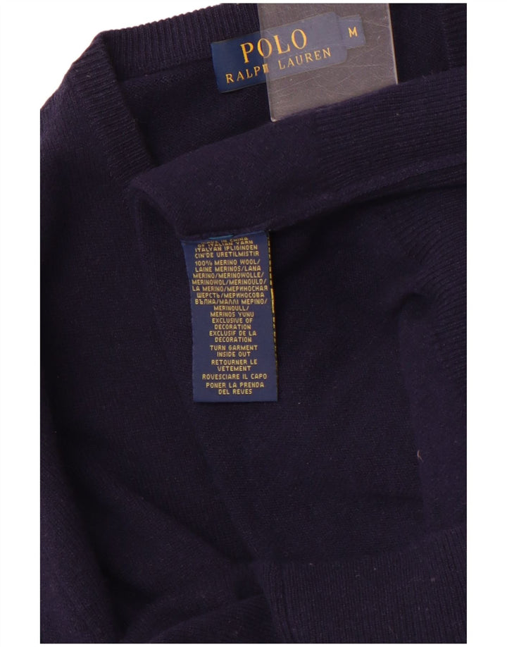 POLO RALPH LAUREN Mens V-Neck Jumper Sweater Medium Navy Blue Merino Wool