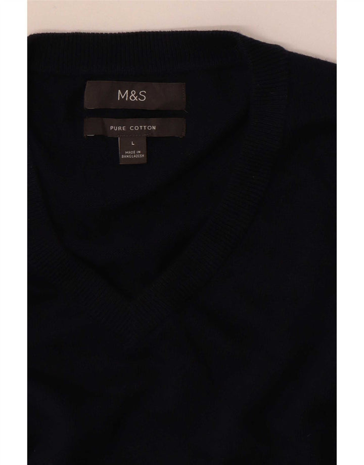 Marks & Spencer Mens V-Neck Jumper Sweater Large Navy Blue