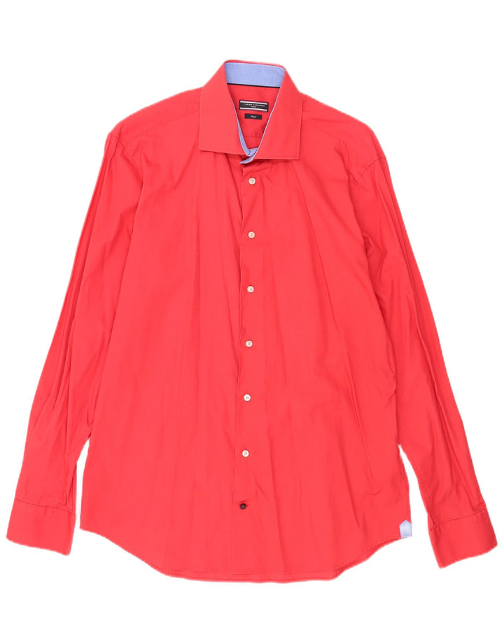 Tommy Hilfiger Mens Tailored Fitted Shirt Size 16 41 Large Red Cotton