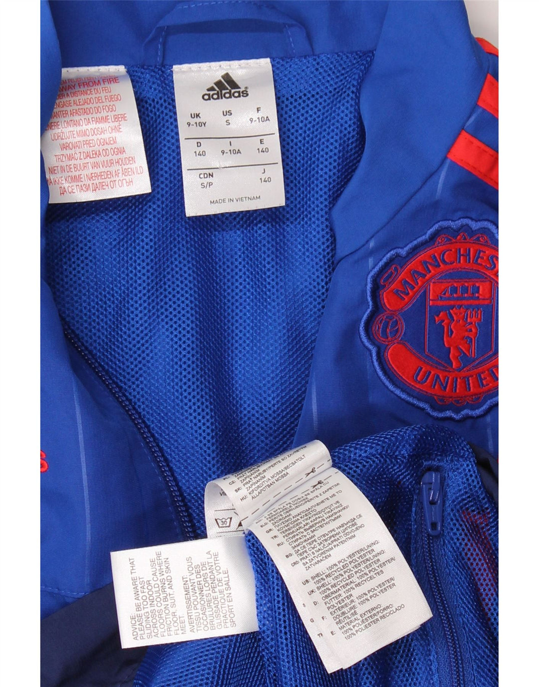 ADIDAS Boys Manchester United Tracksuit Top Jacket 9-10 Years Blue