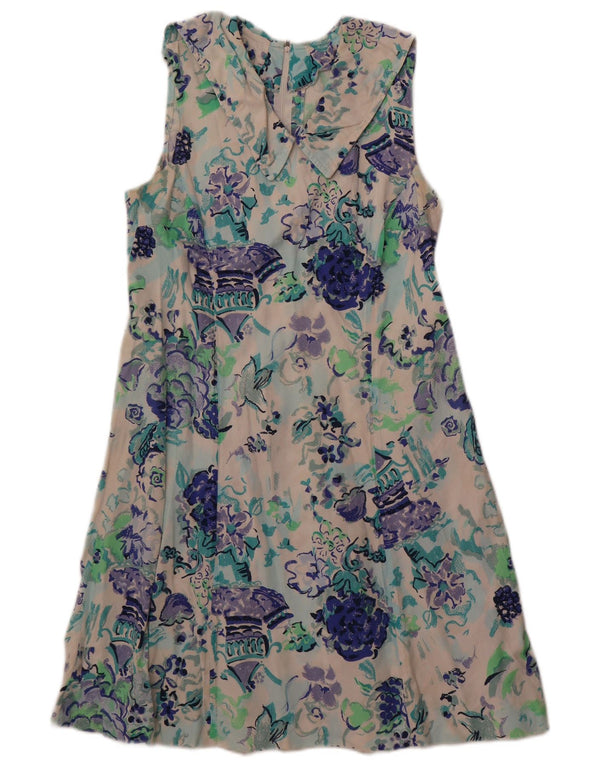 Vintage Womens Sleeveless A-Line Dress UK 12 Medium Off White Floral