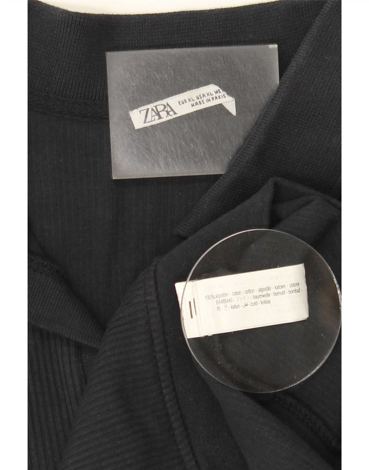 Zara Mens Polo Shirt XL Black Cotton