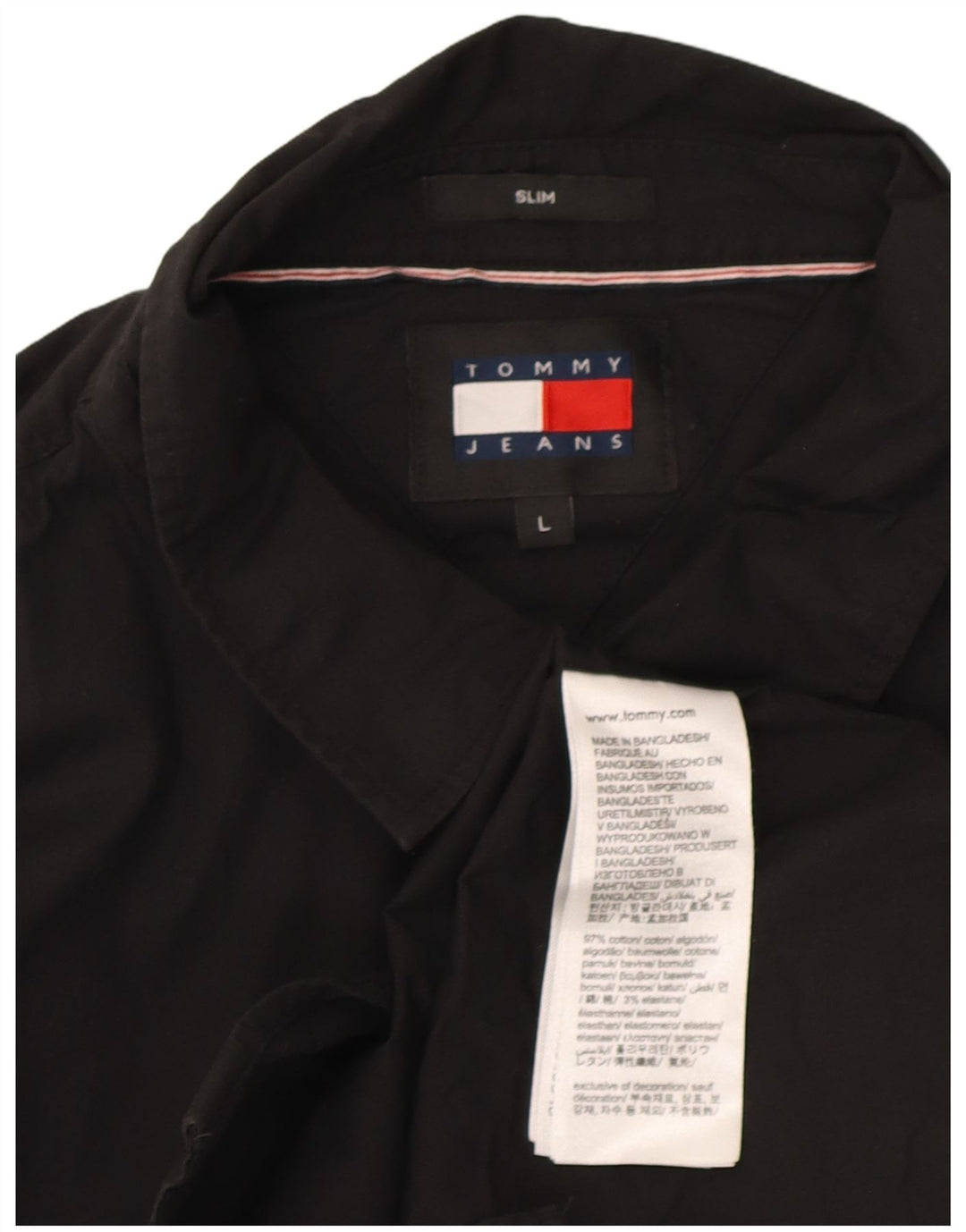 Tommy Hilfiger Mens Slim Fit Shirt Large Black Cotton