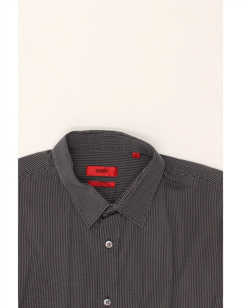 HUGO BOSS Mens Slim Fit Shirt Medium Navy Blue Striped Cotton Vintage Hugo Boss and Second-Hand Hugo Boss from Messina Hembry 