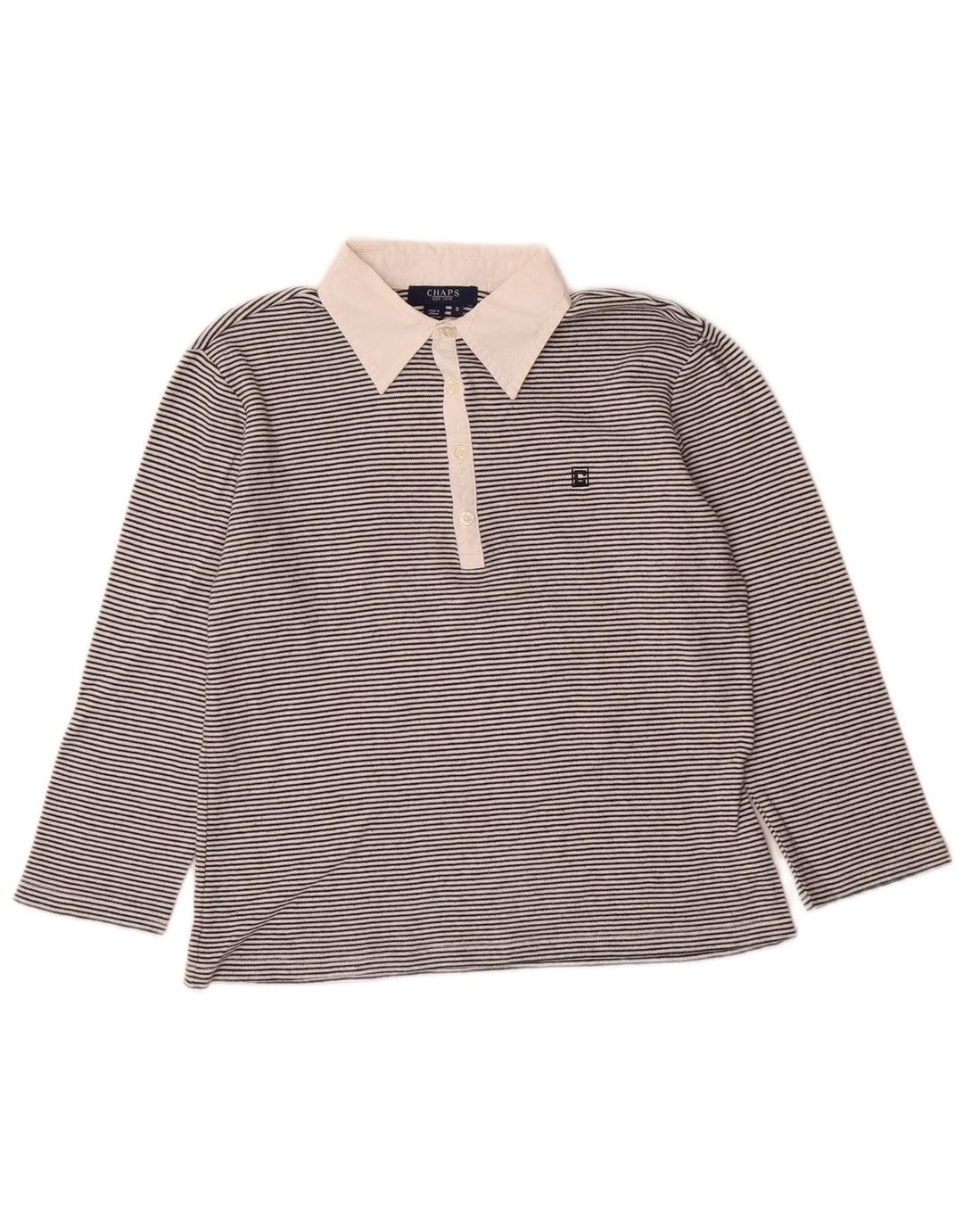 Chaps Womens 3/4 Sleeve Polo Shirt UK 10 Small Black Striped Cotton