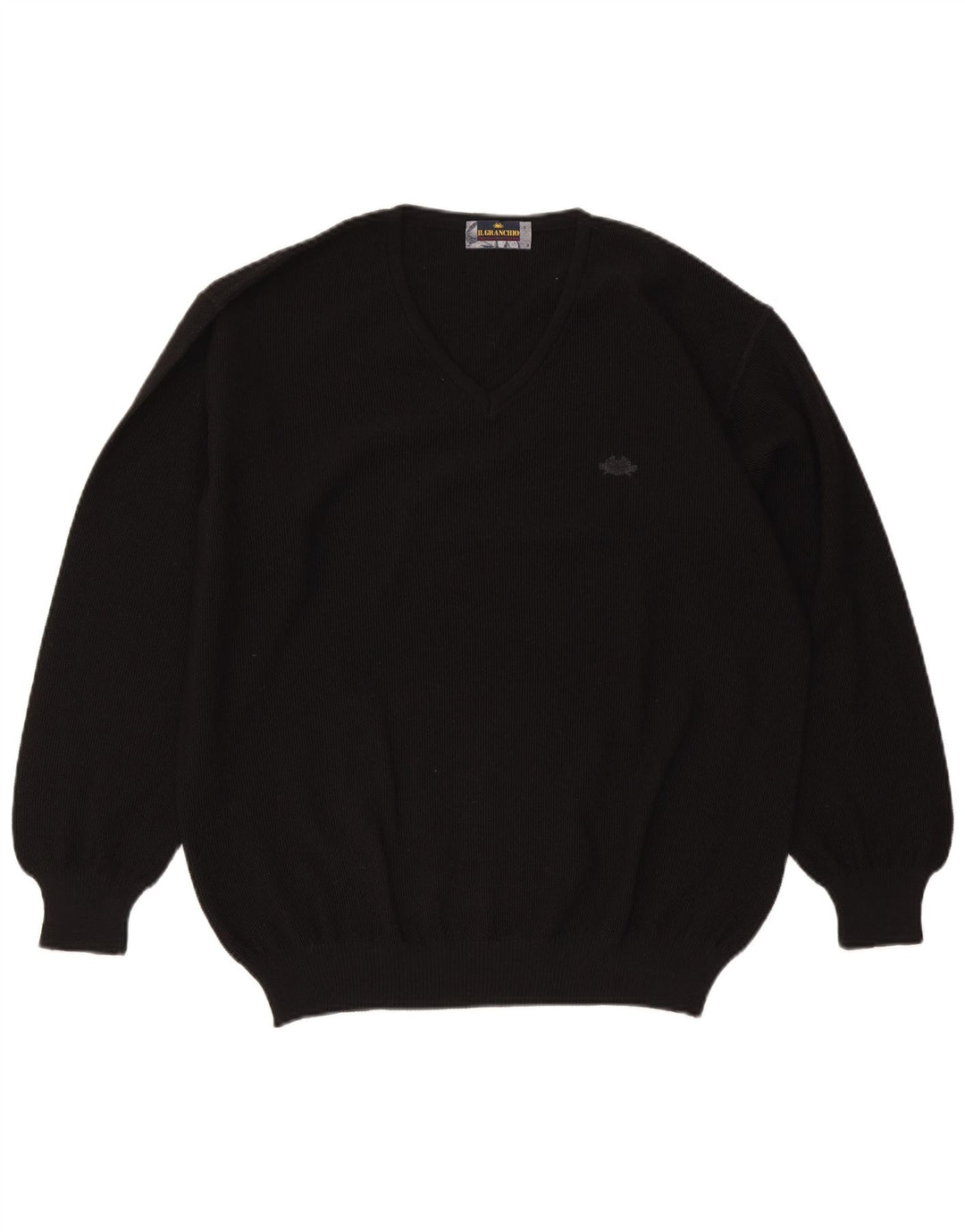 Il Granchio Mens V-Neck Jumper Sweater Large Black Wool