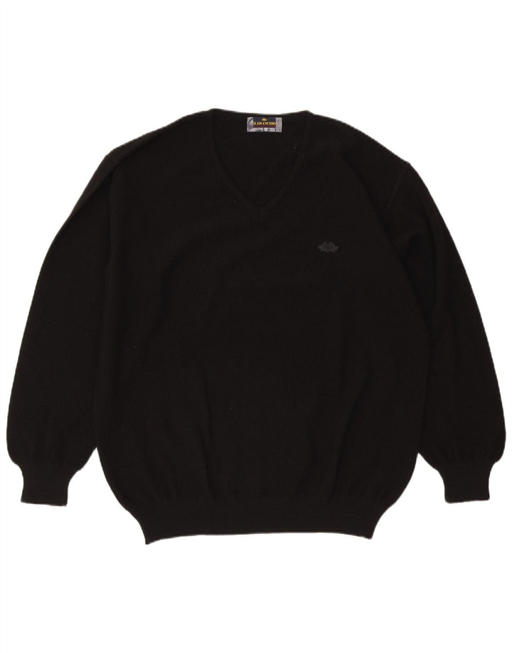 Il Granchio Mens V-Neck Jumper Sweater Large Black Wool