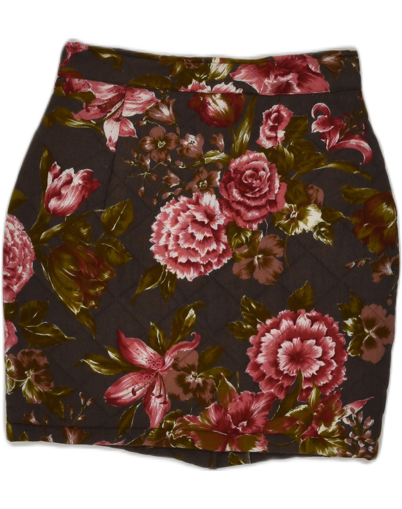 VINTAGE Womens Pencil Skirt UK 12 Medium W28 Brown Floral Polyester | Vintage Vintage | Thrift | Second-Hand Vintage | Used Clothing | Messina Hembry 