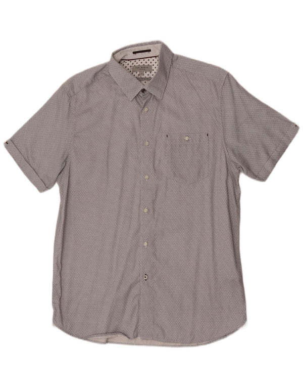 Ted Baker Mens Short Sleeve Shirt Size 4 Large Grey Geometric Cotton