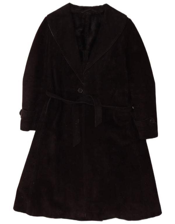 Vintage Womens Shearling Coat UK 10 Small Black Leather