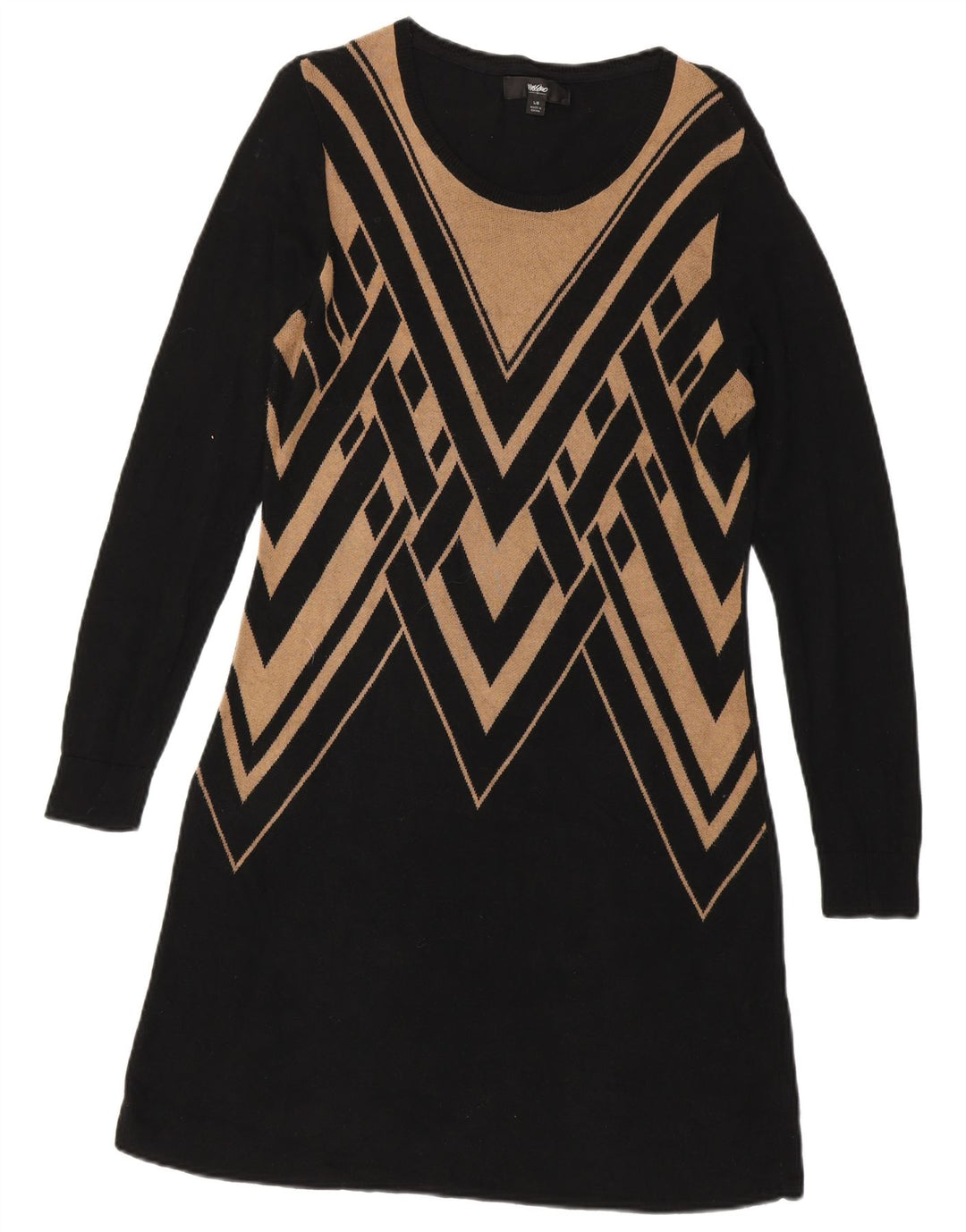 Mossimo Womens Long Sleeve Jumper Dress UK 14 Large Black Geometric Cotton