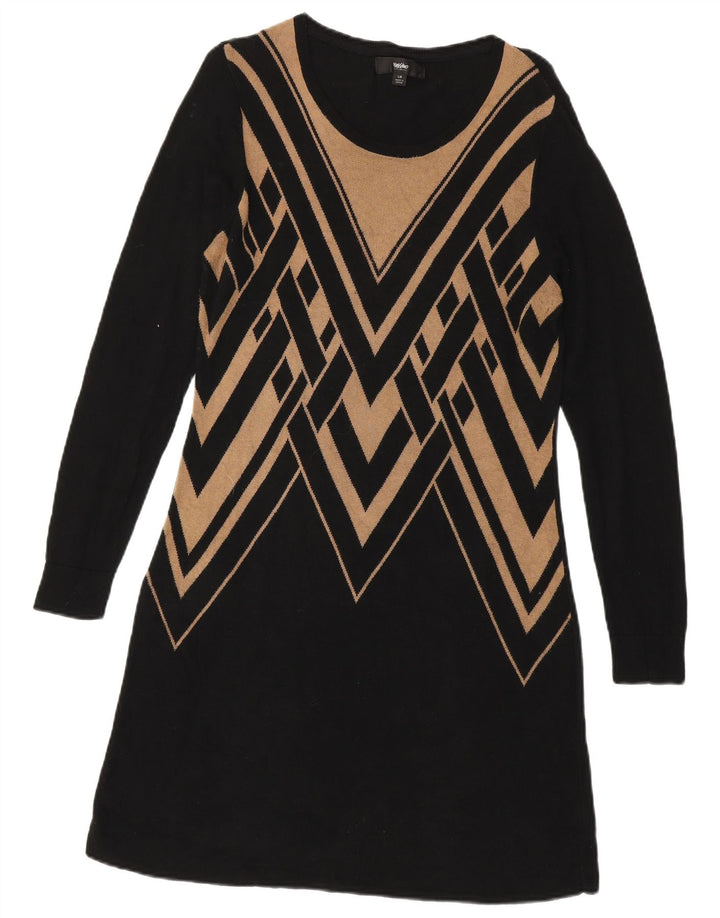 Mossimo Womens Long Sleeve Jumper Dress UK 14 Large Black Geometric Cotton