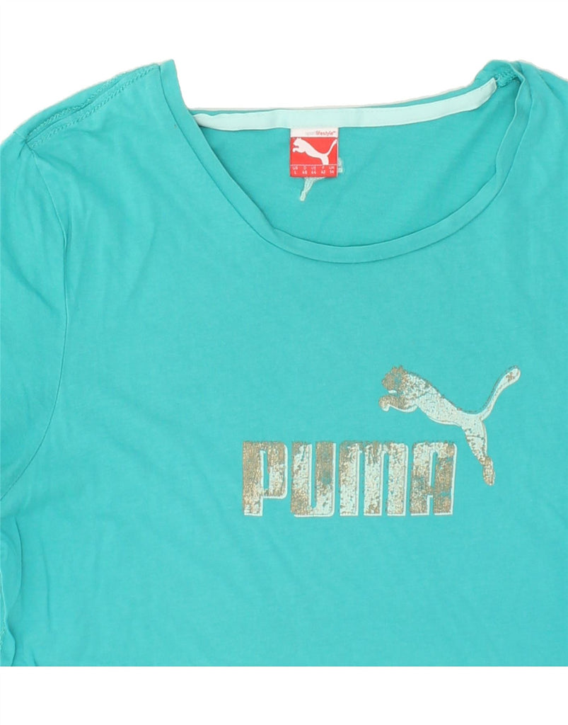 PUMA Womens Graphic T-Shirt Top UK 14 Medium Turquoise Cotton Vintage Puma and Second-Hand Puma from Messina Hembry 