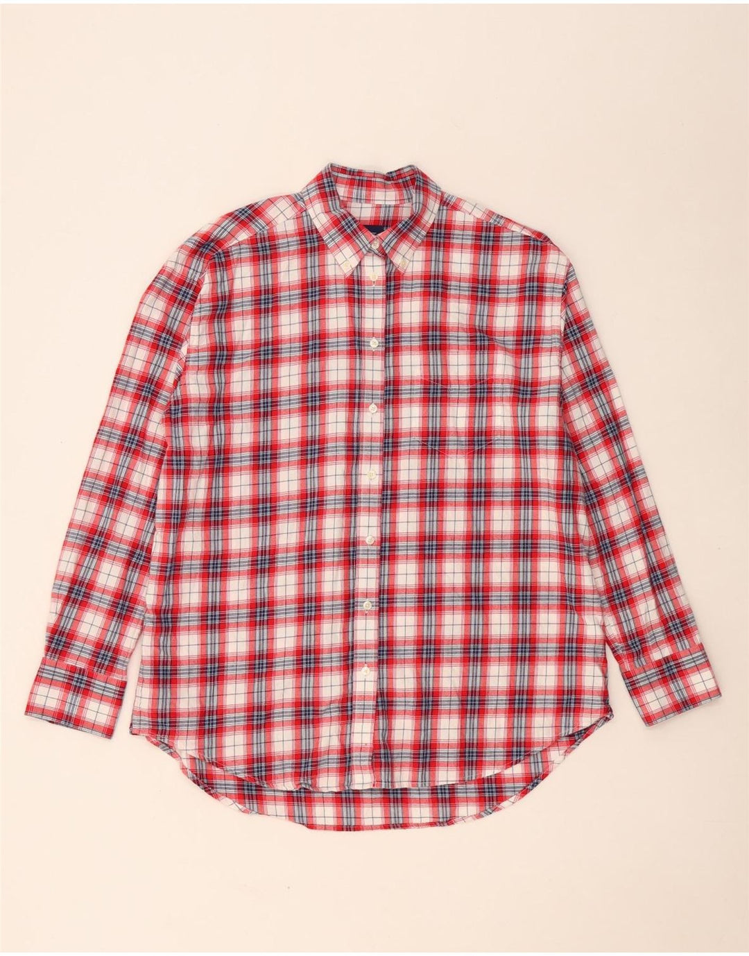 GANT Womens Longline Oversized Flannel Shirt UK 8 Small Red Check Cotton