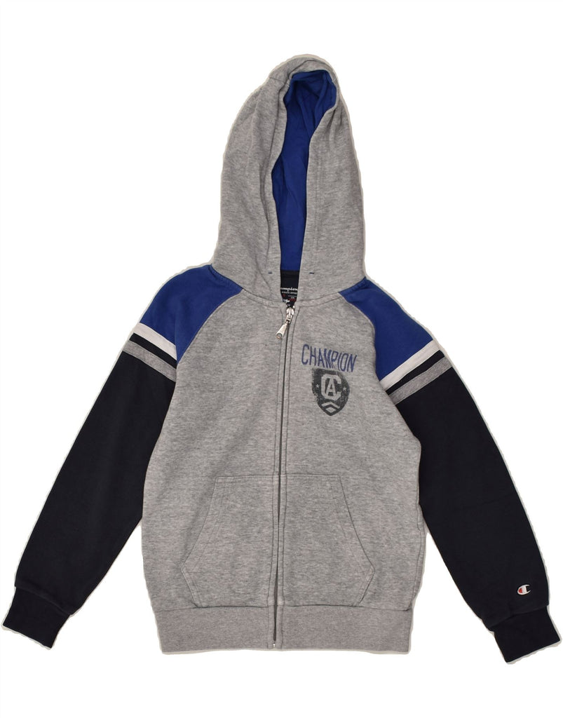 CHAMPION Boys Graphic Zip Hoodie Sweater 7-8 Years Small Grey Colourblock | Vintage Champion | Thrift | Second-Hand Champion | Used Clothing | Messina Hembry 