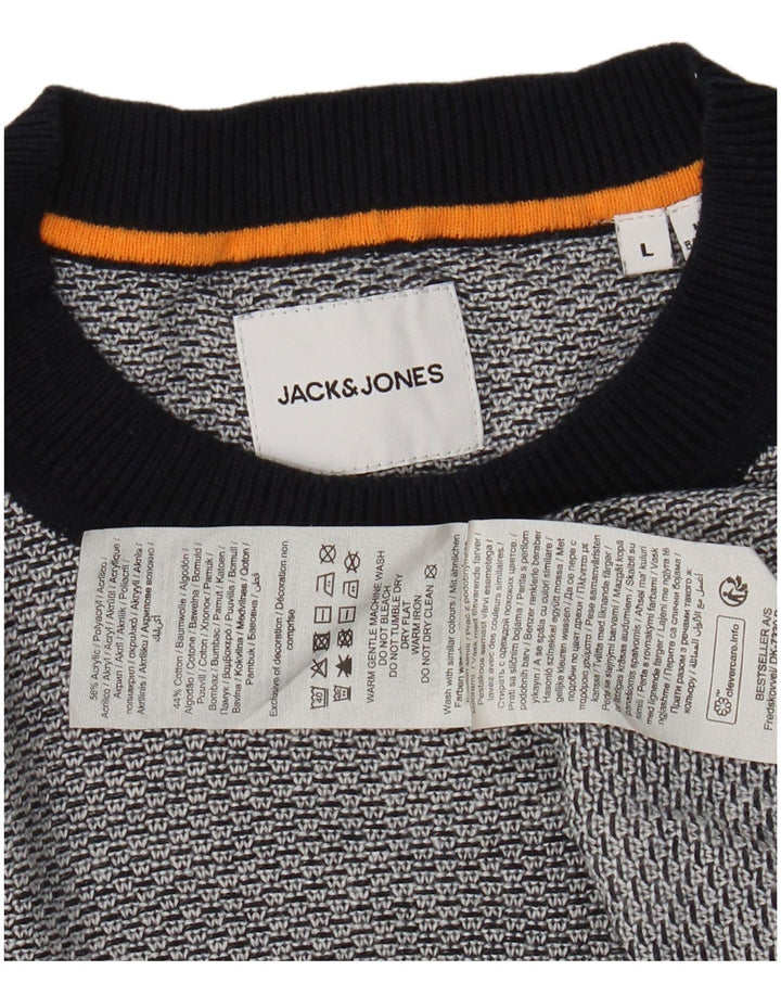 JACK & JONES Mens Crew Neck Jumper Sweater Large Grey Acrylic