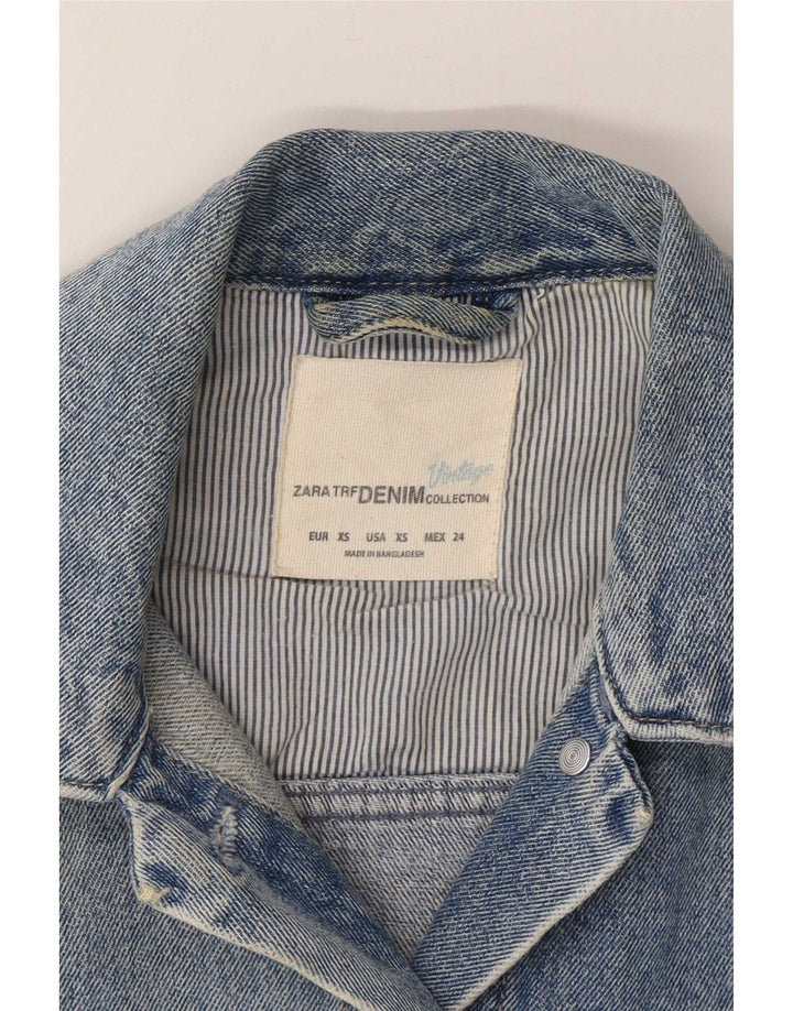 Zara Womens Crop Denim Jacket UK 6 XS Blue Cotton