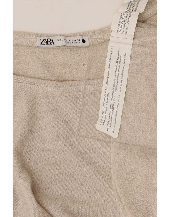 Zara Womens Blouse Top UK 16 Large Beige Polyester