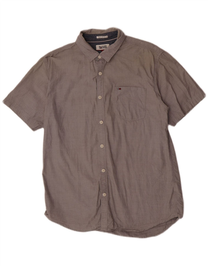Tommy Hilfiger Mens Short Sleeve Regular Fit Shirt Large Grey Cotton