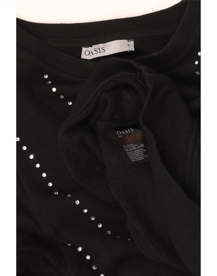 Oasis Womens Sweatshirt Jumper UK 10 Small Black Striped Cotton